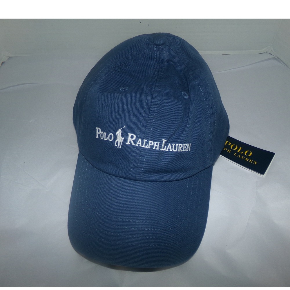 Polo Ralph Lauren Mens Blue Cotton Chino Baseball Cap Hat White Logo NWT